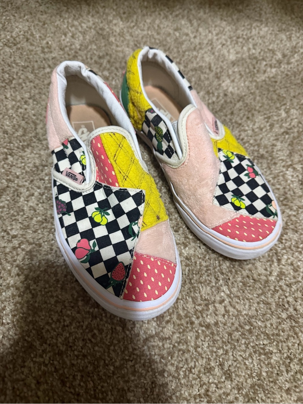 Vans Kids Patchwork Checkerboard Slip-On - Pink, Yellow, Black